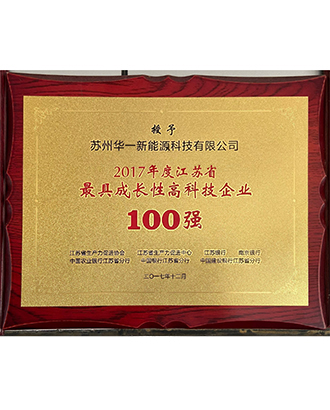 2017年度江苏省最具成长性高科技企业100强